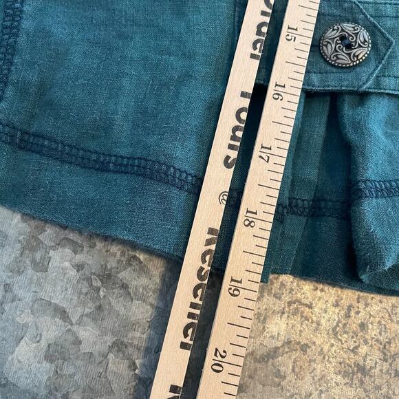 Vintage Linen Lagenlook Cropped Jacket Womens Medium Metropole Green Lightweight - Picture 11 of 11